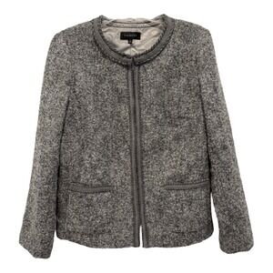 Talbots Jacket Womens 12 Gray Wool Blend Lined Pockets Hook & Eye Closure Career